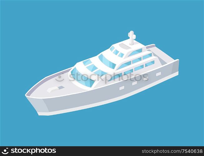 Passenger liner marine traveling vessel vector icon isolated. Modern yacht sailing in deep blue waters, steamship cruise nautical craft, sailboat sample. Passenger Liner Marine Travel Vessel Vector icon