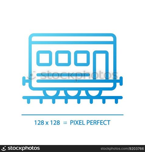 Passenger railroad carriage pixel perfect gradient linear vector icon. Railway car. Rapid transit. Compartment coach. Thin line color symbol. Modern style pictogram. Vector isolated outline drawing. Passenger railroad carriage pixel perfect gradient linear vector icon