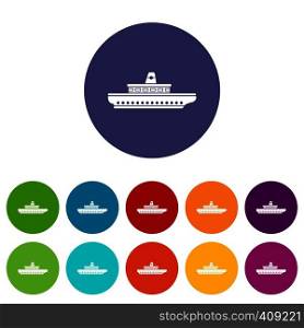 Passenger ship set icons in different colors isolated on white background. Passenger ship set icons