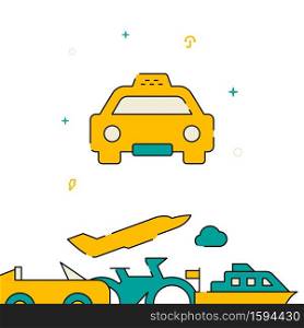 Passenger taxi filled line vector icon, simple illustration, transport related bottom border.. Passenger taxi filled line icon, simple vector illustration