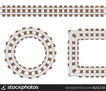 Passenger train vector rail tracks brush, railway line or railroad elements isolated on white background. Design of rail way for transportation illustration