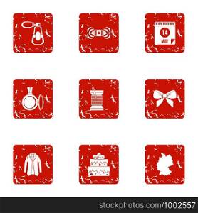 Passion carnival icons set. Grunge set of 9 passion carnival vector icons for web isolated on white background. Passion carnival icons set, grunge style