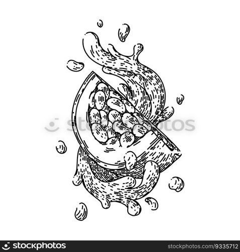 passion fruit juice hand drawn. maracuya half, tropical passiflora, slice ripe, fresh exotic, food seed passion fruit juice vector sketch. isolated black illustration. passion fruit juice sketch hand drawn vector