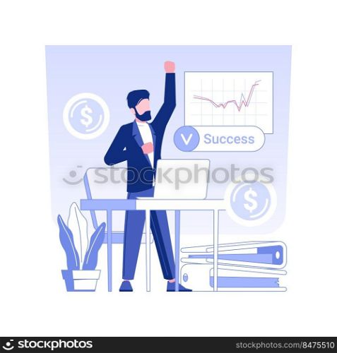 Passion isolated concept vector illustration. Man satisfying with success in business, passion for job, business etiquette, corporate culture, company rules, celebrate victory vector concept.. Passion isolated concept vector illustration.