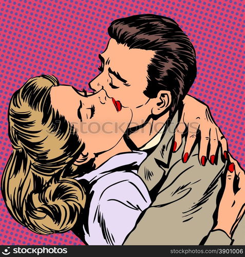 Passion man woman embrace love relationship style pop art retro. Passion man woman embrace love relationship Halftone style pop art retro vintage