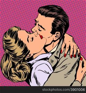 Passion man woman embrace love relationship style pop art retro. Passion man woman embrace love relationship Halftone style pop art retro vintage