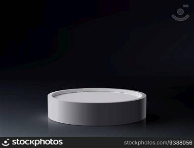Passionate and realistic illustration featuring a modern-style white podium on a sleek black background. Showcase your products with elegance and creativity