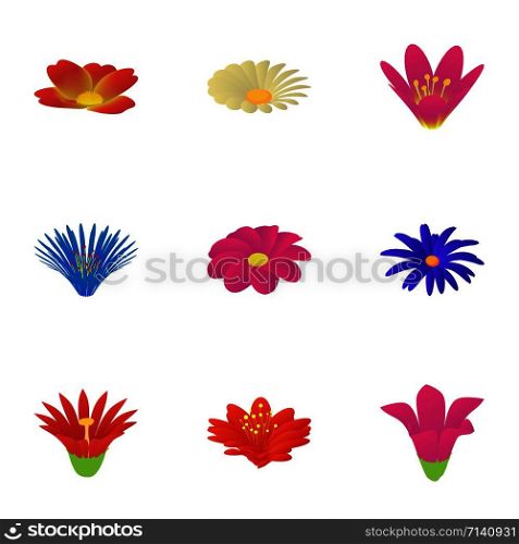 Passionflower icons set. Cartoon set of 9 passionflower vector icons for web isolated on white background. Passionflower icons set, cartoon style
