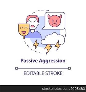 Passive aggression concept icon. Hostile communication. Hide discontent and annoyance. Indirect anger abstract idea thin line illustration. Vector isolated outline color drawing. Editable stroke. Passive aggression concept icon