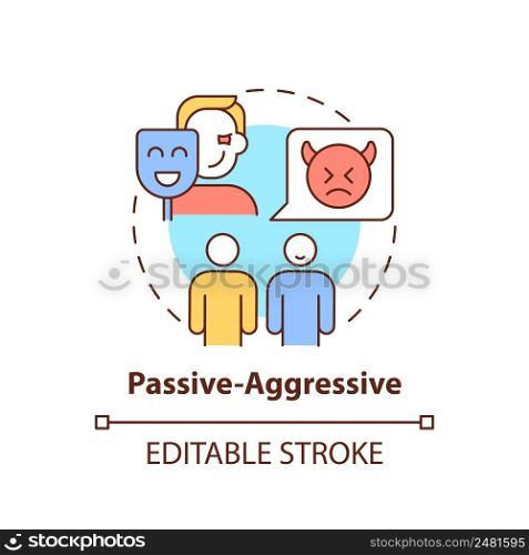 Passive-aggressive concept icon. Communication pattern abstract idea thin line illustration. Show anger in indirect ways. Isolated outline drawing. Editable stroke. Arial, Myriad Pro-Bold fonts used. Passive-aggressive concept icon