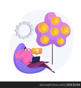 Passive income, easy making money, cash receipts. Profitable investment, financial scheme. Man with laptop, investor in armchair cartoon character. Vector isolated concept metaphor illustration.. Passive income vector concept metaphor.