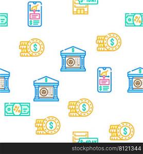 Passive Income Finance Earning Vector Seamless Pattern Color Line Illustration. Passive Income Finance Earning Icons Set Vector