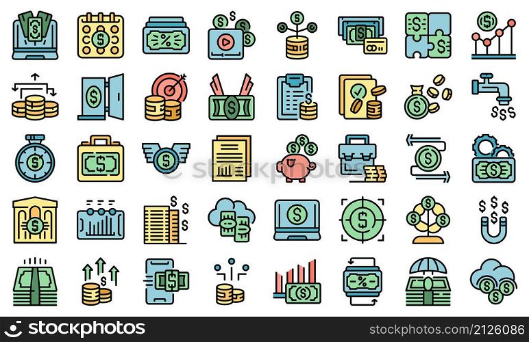 Passive income icons set outline vector. Money fund. Cost invest. Passive income icons set vector flat
