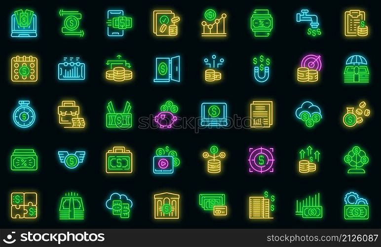 Passive income icons set outline vector. Money fund. Cost invest. Passive income icons set vector neon