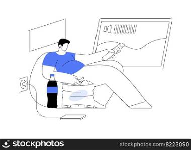 Passive lifestyle abstract concept vector illustration. Sedentary time spending, inactive lifestyle, eating junk food, watching soap operas, spend lazy day, passive income abstract metaphor.. Passive lifestyle abstract concept vector illustration.