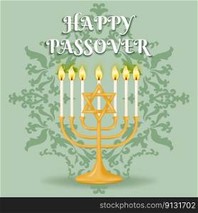 Passover holiday. Beautiful background features the iconic symbols of the Menorah and Star of David set against an intricate patterned design. Vector illustration.. Passover holiday. Beautiful background