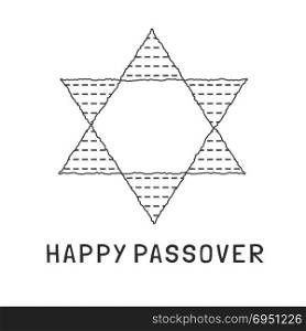 "Passover holiday flat design black thin line icons of matzot in star of david shape with text in english "Happy Passover"."