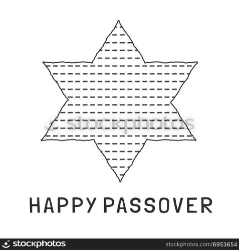 "Passover holiday flat design black thin line icons of matzot in star of david shape with text in english "Happy Passover"."