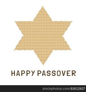 "Passover holiday flat design icons of matzot in star of david shape with text in english "Happy Passover"."