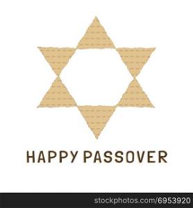 "Passover holiday flat design icons of matzot in star of david shape with text in english "Happy Passover"."