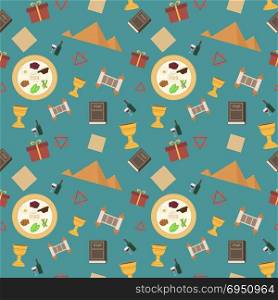 Passover holiday flat design icons seamless pattern.