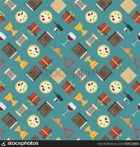 Passover holiday flat design icons seamless pattern.