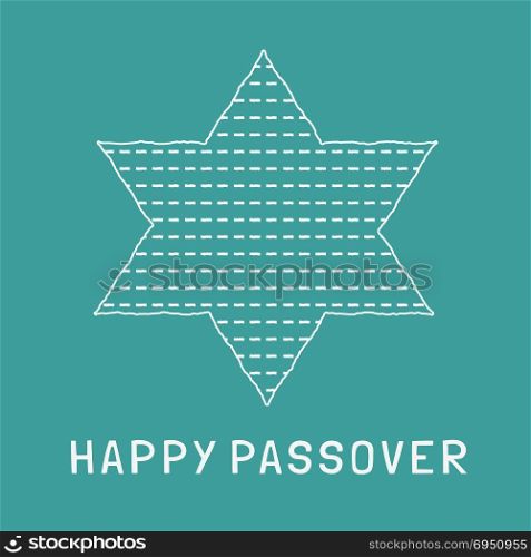 "Passover holiday flat design white thin line icons of matzot in star of david shape with text in english "Happy Passover"."