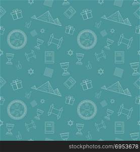 Passover holiday flat design white thin line icons seamless pattern.