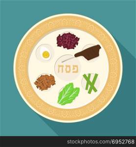 Passover holiday seder plate flat long shadow design icon.
