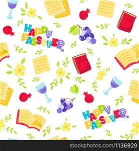 Passover seamless pattern Jewish holiday Pesach . Hebrew text: happy Passover. Vector illustration doodle style. Isolated on white background.. Passover seamless pattern