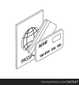 Passport and bank cards icon in isometric 3d style on a white background. Passport and bank cards icon, isometric 3d style
