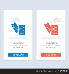Passport, Business, Tickets, Travel, Vacation Blue and Red Download and Buy Now web Widget Card Template