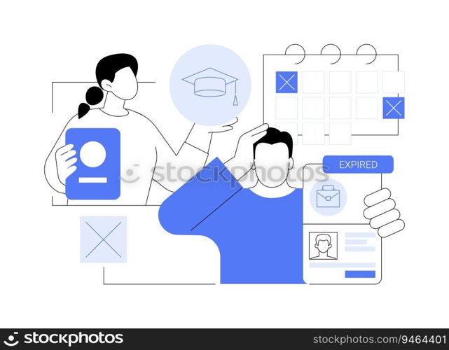 Passport expired abstract concept vector illustration. Citizen holding expired passport, government services, new ID card, apply for working visa, identification idea abstract metaphor.. Passport expired abstract concept vector illustration.