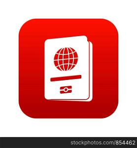 Passport icon digital red for any design isolated on white vector illustration. Passport icon digital red