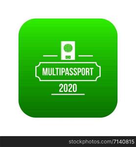 Passport icon green vector isolated on white background. Passport icon green vector