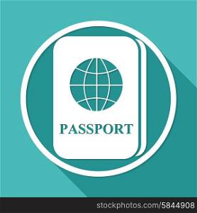 Passport icon on white circle with a long shadow