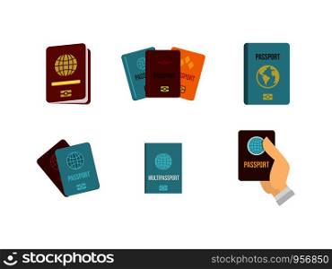 Passport icon set. Flat set of passport vector icons for web design isolated on white background. Passport icon set, flat style