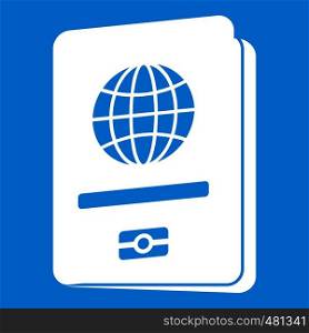 Passport icon white isolated on blue background vector illustration. Passport icon white