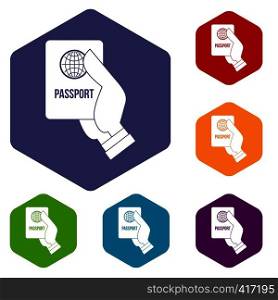Passport icons set rhombus in different colors isolated on white background. Passport icons set