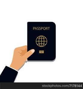 Passport in hand. Hand holding passport whith shadow.Esp10. Passport in hand. Hand holding passport whith shadow