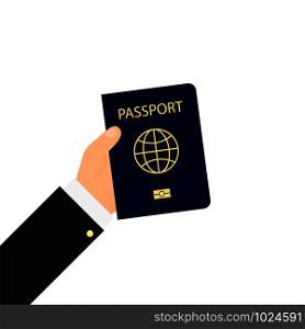 passport in hand in flat style, vector illustration. passport in hand in flat style, vector