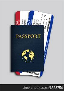 Passport with airplane tickets inside