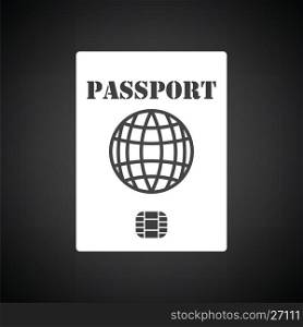 Passport with chip icon. Black background with white. Vector illustration.