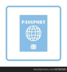 Passport with chip icon. Blue frame design. Vector illustration.