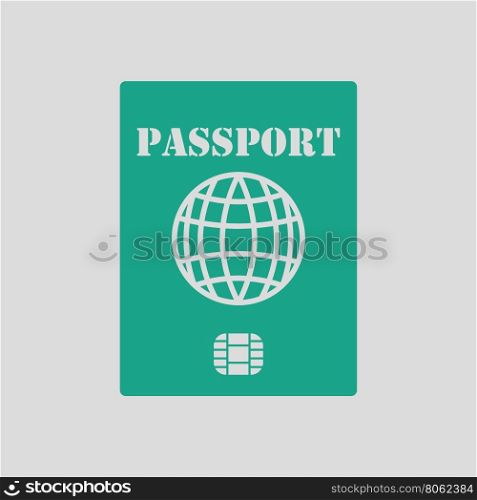 Passport with chip icon. Gray background with green. Vector illustration.