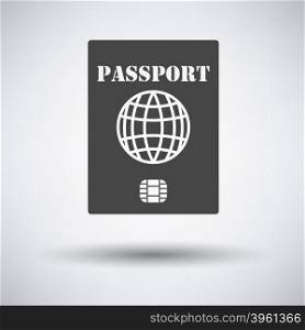 Passport with chip icon on gray background with round shadow. Vector illustration.. Passport with chip icon