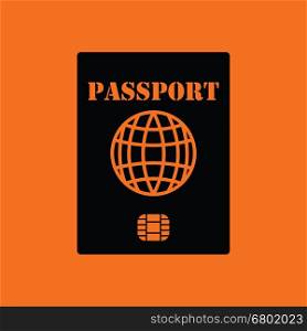 Passport with chip icon. Orange background with black. Vector illustration.