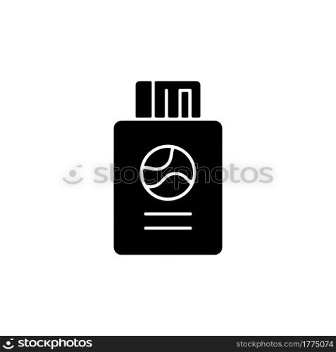 Passport with tickets black glyph icon. Citizen document with pass. Traveller amenity. Essentials for tourist. Travel size objects. Silhouette symbol on white space. Vector isolated illustration. Passport with tickets black glyph icon