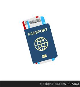 Passport with tickets isolated on white background, vector illustration