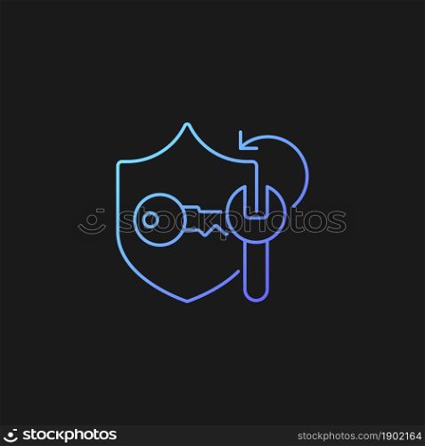 Password cracking gradient vector icon for dark theme. Safeguard protection. Cracker app. Password management tools. Thin line color symbol. Modern style pictogram. Vector isolated outline drawing. Password cracking gradient vector icon for dark theme